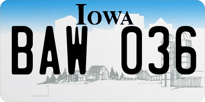 IA license plate BAW036