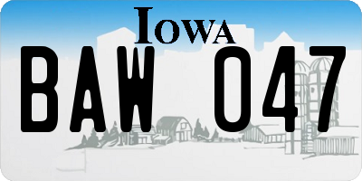 IA license plate BAW047