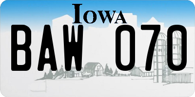 IA license plate BAW070