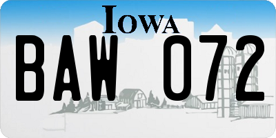 IA license plate BAW072