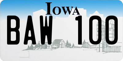 IA license plate BAW100