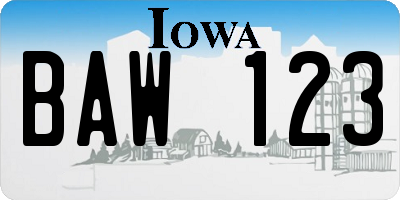 IA license plate BAW123