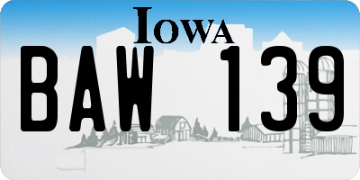 IA license plate BAW139