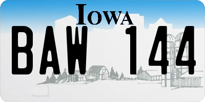 IA license plate BAW144
