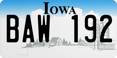 IA license plate BAW192