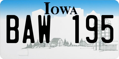 IA license plate BAW195
