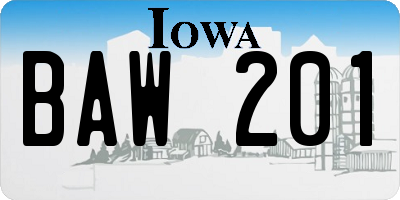 IA license plate BAW201