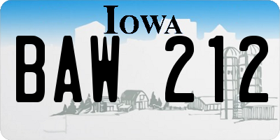 IA license plate BAW212