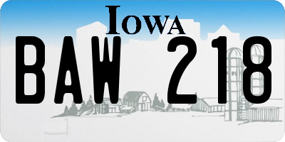 IA license plate BAW218