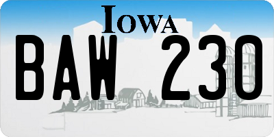 IA license plate BAW230