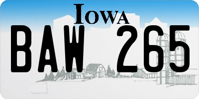 IA license plate BAW265