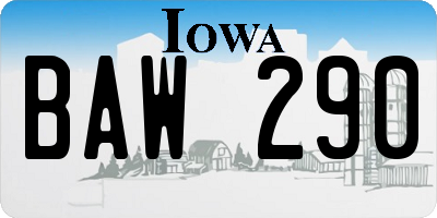 IA license plate BAW290