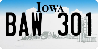 IA license plate BAW301