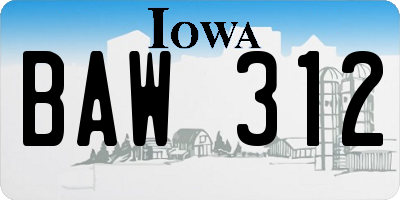 IA license plate BAW312
