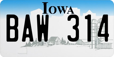IA license plate BAW314