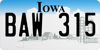IA license plate BAW315