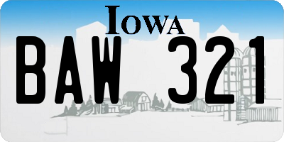 IA license plate BAW321
