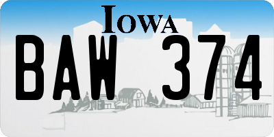 IA license plate BAW374
