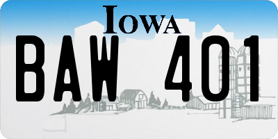 IA license plate BAW401