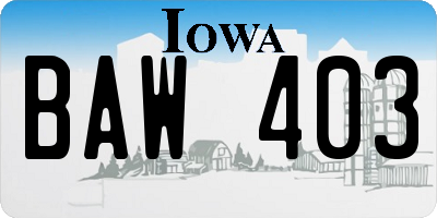 IA license plate BAW403