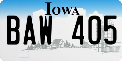 IA license plate BAW405