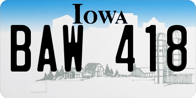 IA license plate BAW418