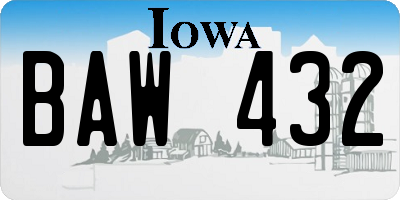 IA license plate BAW432