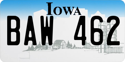 IA license plate BAW462