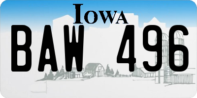 IA license plate BAW496