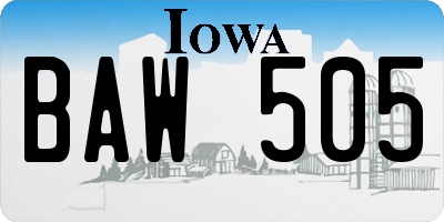 IA license plate BAW505