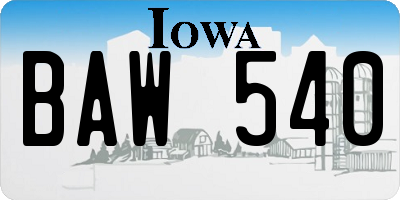 IA license plate BAW540