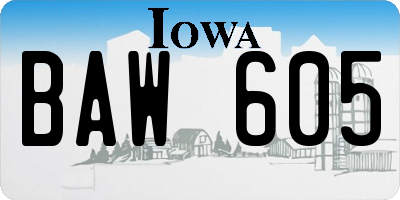 IA license plate BAW605