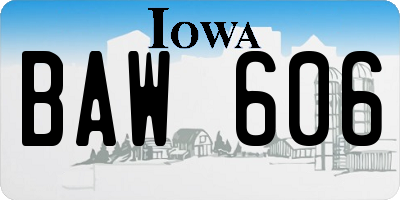 IA license plate BAW606
