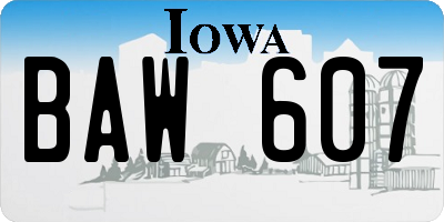 IA license plate BAW607