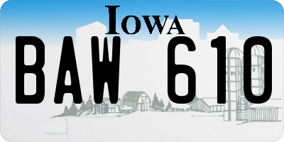 IA license plate BAW610