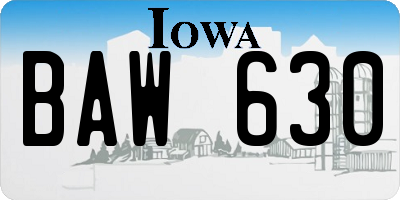 IA license plate BAW630