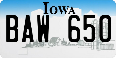 IA license plate BAW650