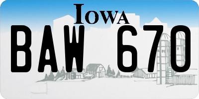 IA license plate BAW670
