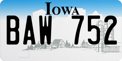 IA license plate BAW752