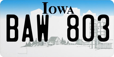 IA license plate BAW803