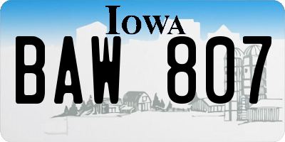 IA license plate BAW807