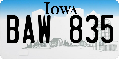 IA license plate BAW835