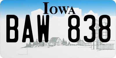 IA license plate BAW838