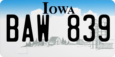 IA license plate BAW839