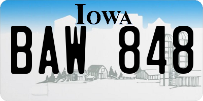 IA license plate BAW848