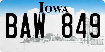 IA license plate BAW849