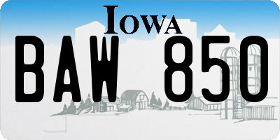 IA license plate BAW850