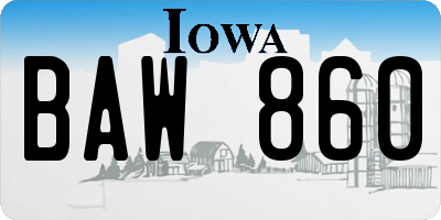 IA license plate BAW860