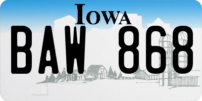 IA license plate BAW868