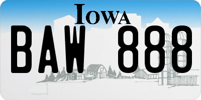 IA license plate BAW888